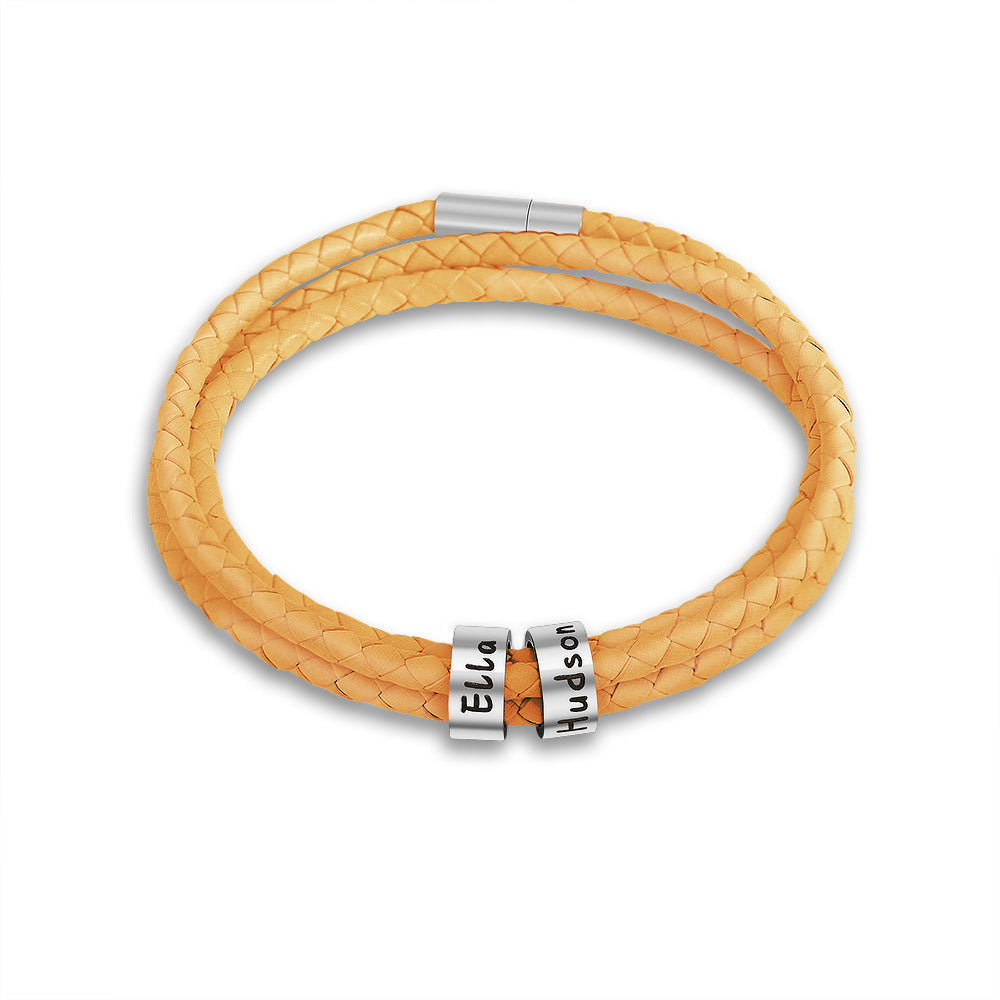 Custom Beads Braided Leather Bracelet