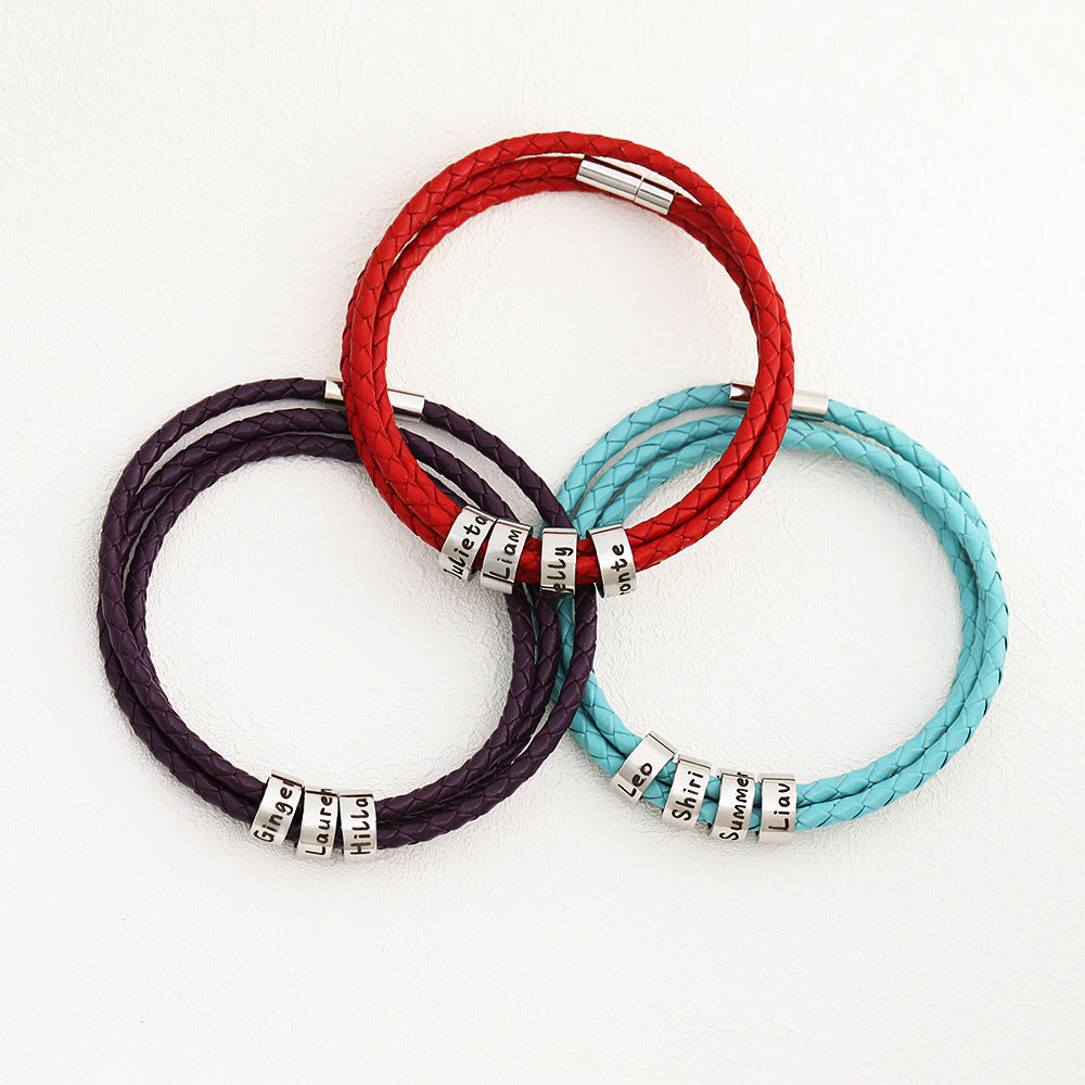 Custom Beads Braided Leather Bracelet