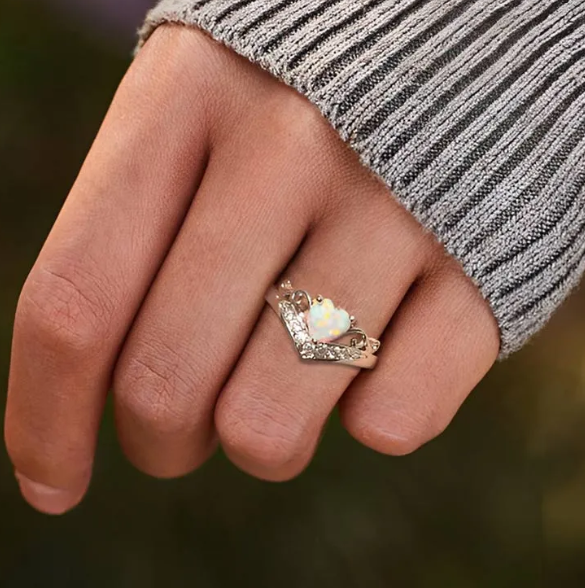 S925 Let Them Heart Crown Opal Ring