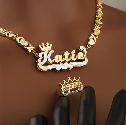 Personalized Heart Accent Name Necklace & Ring Set