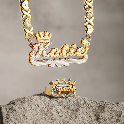 Personalized Heart Accent Name Necklace & Ring Set