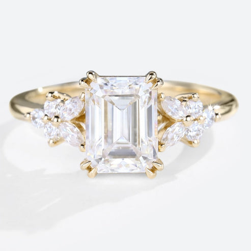 Emerald Cut Moissanite Cluster Engagement Ring