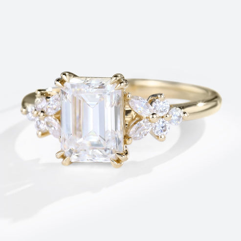 Emerald Cut Moissanite Cluster Engagement Ring
