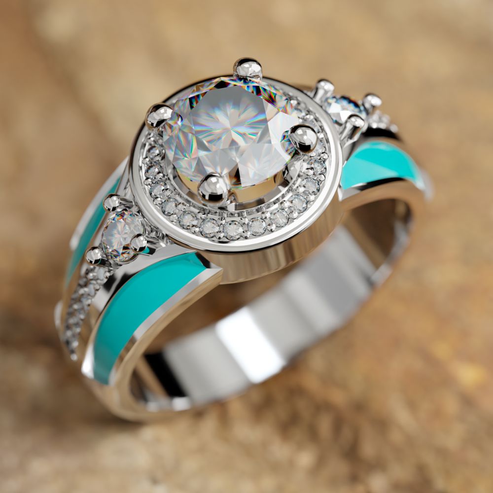 925S Turquoise Enamel Gemstone Moissanite Belt Ring