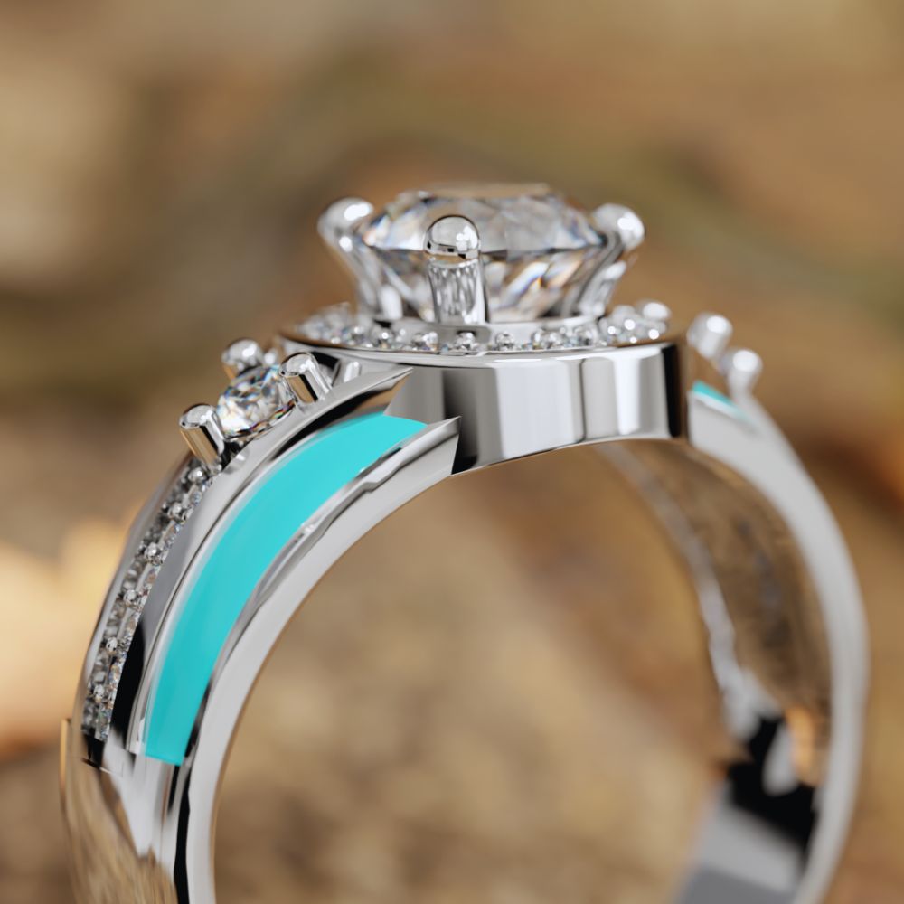 925S Turquoise Enamel Gemstone Moissanite Belt Ring