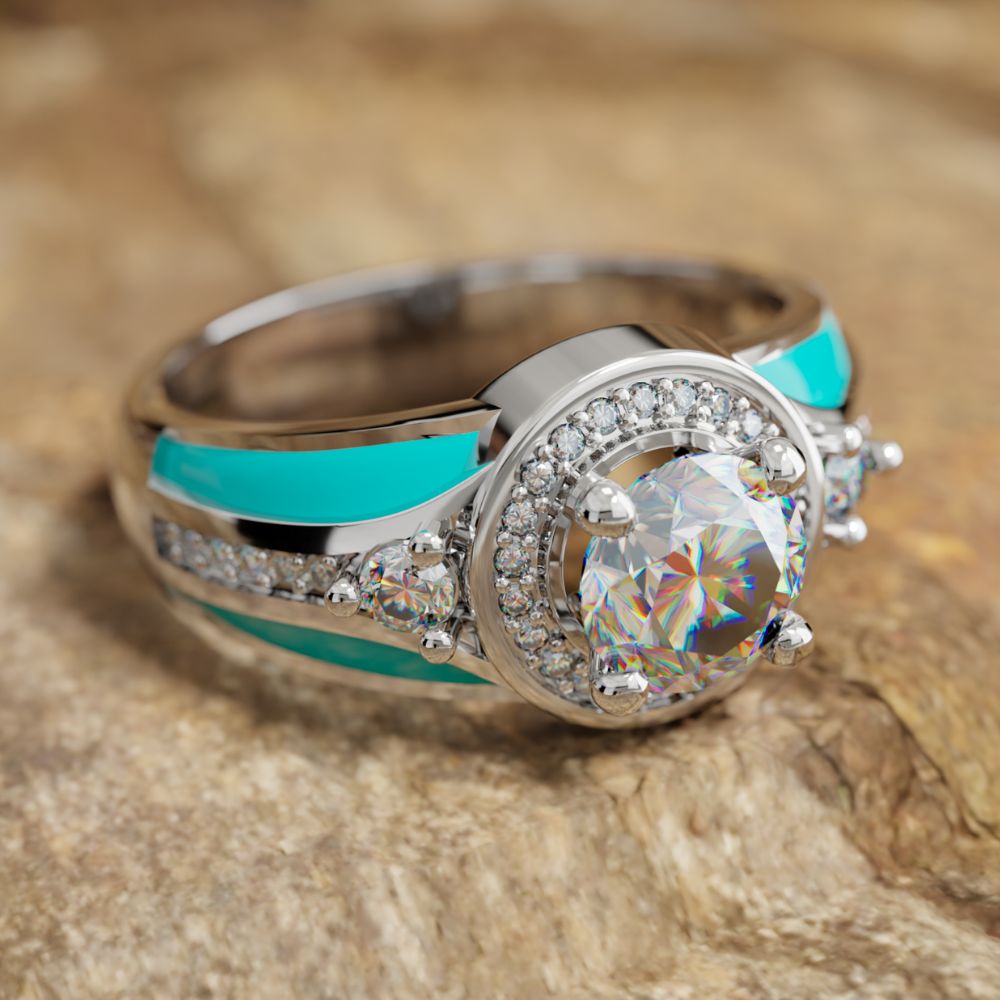 925S Turquoise Enamel Gemstone Moissanite Belt Ring