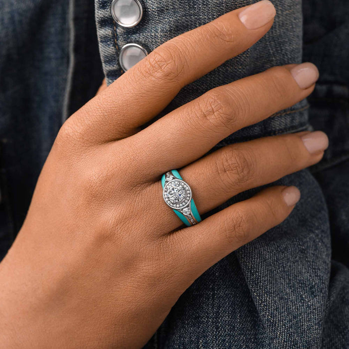 925S Turquoise Enamel Gemstone Moissanite Belt Ring
