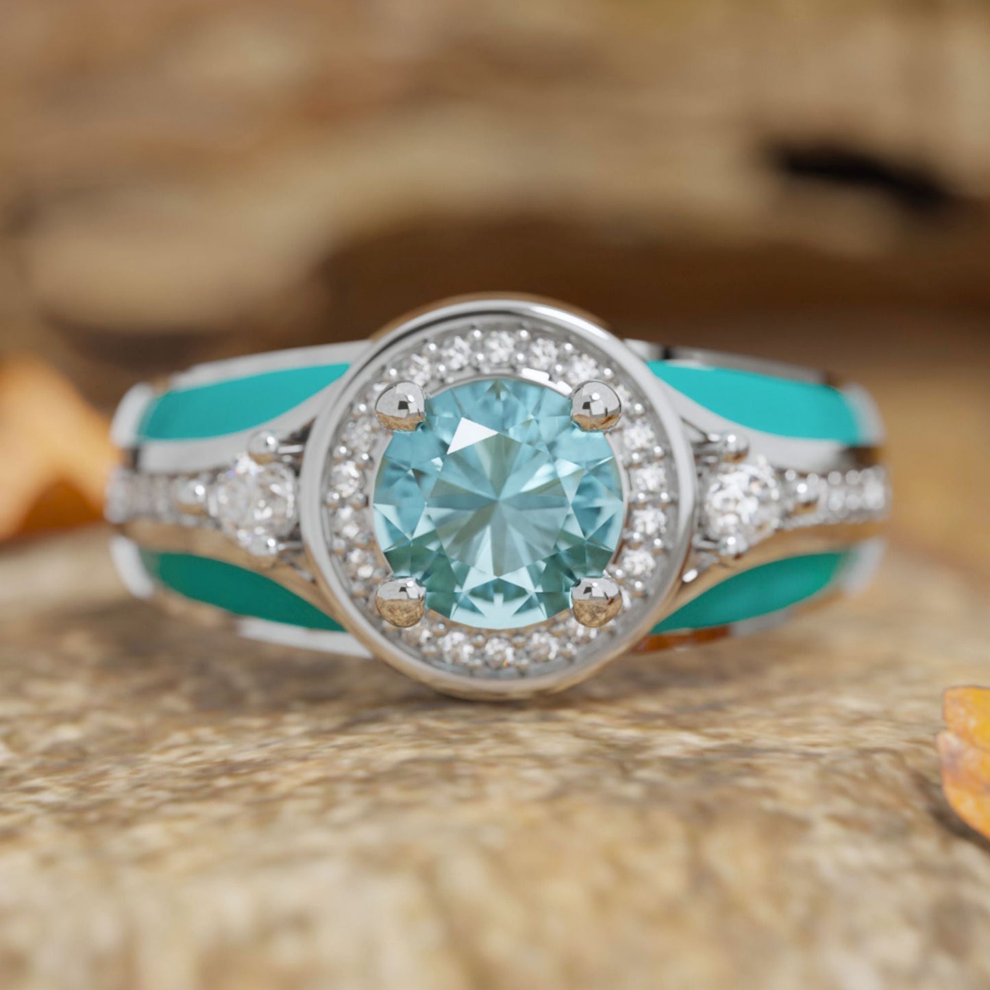 925S Turquoise Enamel Gemstone Moissanite Belt Ring