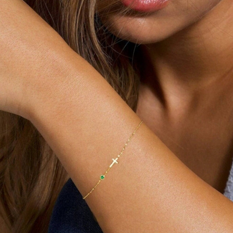 Mini Cross Birthstone Bracelet