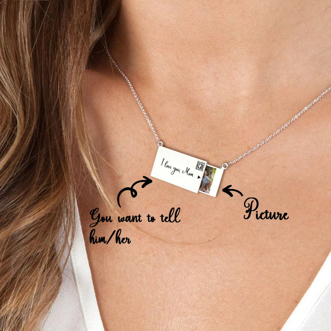 Custom Love Message Stamp Drawer Photo Necklace