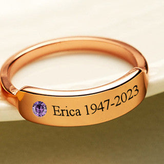 Bague commémorative avec pierre de naissance personnalisée en argent sterling 925 
