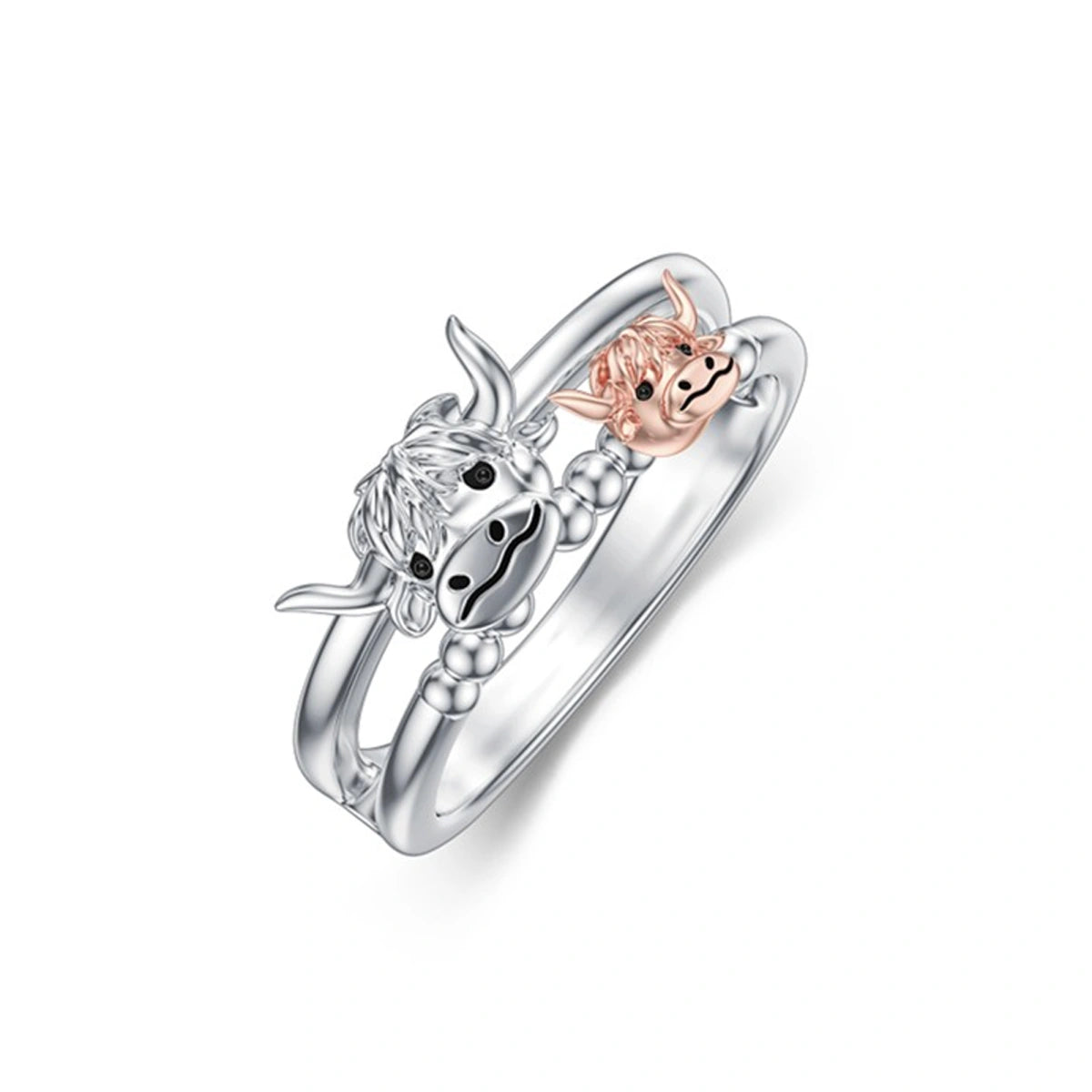 Bague vache des Highlands bicolore en argent sterling 925 2025 