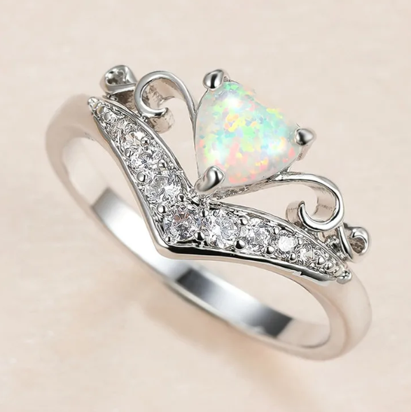 S925 Let Them Heart Crown Opal Ring