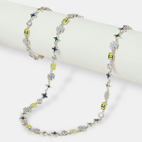Collier en pierres précieuses polies à motifs mixtes bleus 