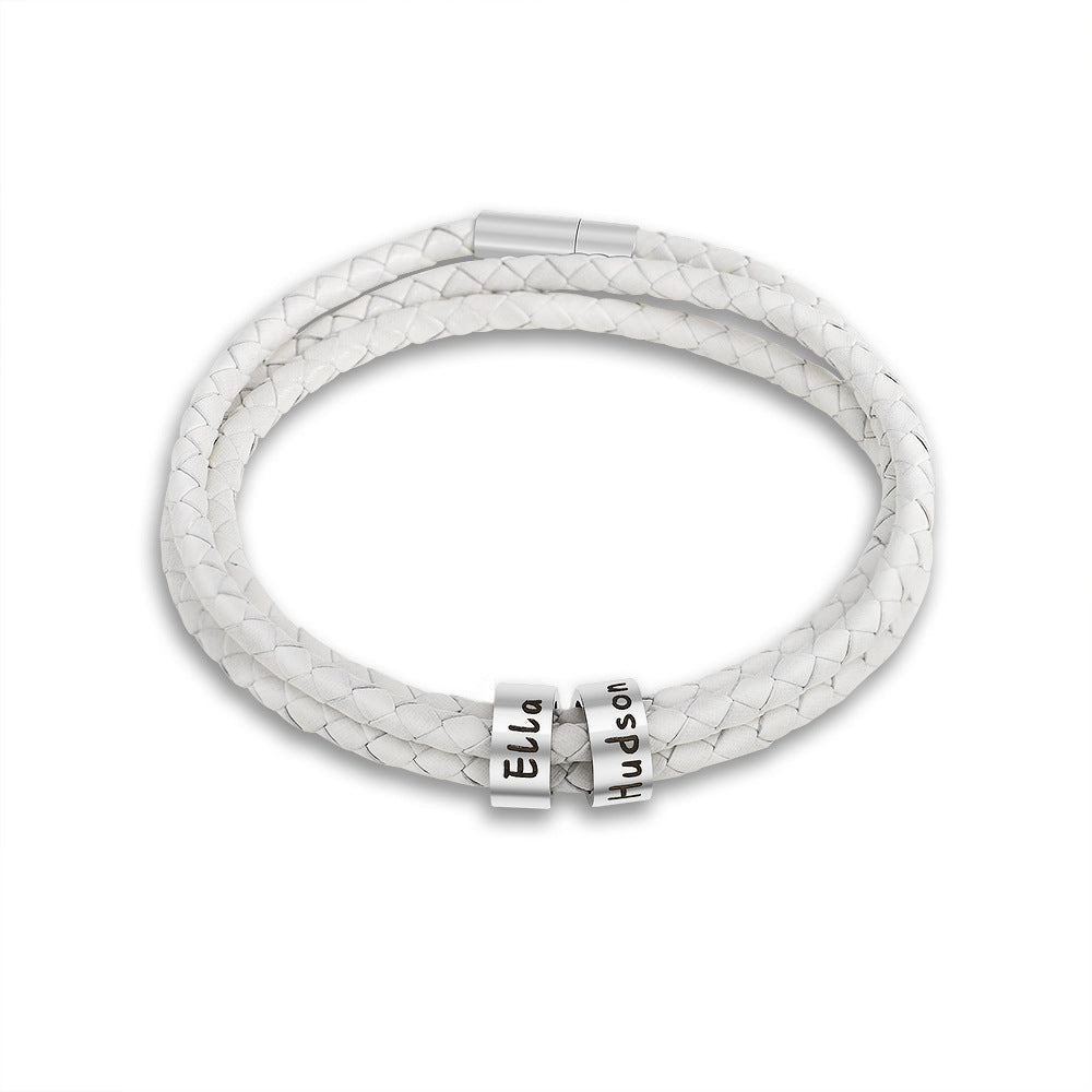 Custom Beads Braided Leather Bracelet