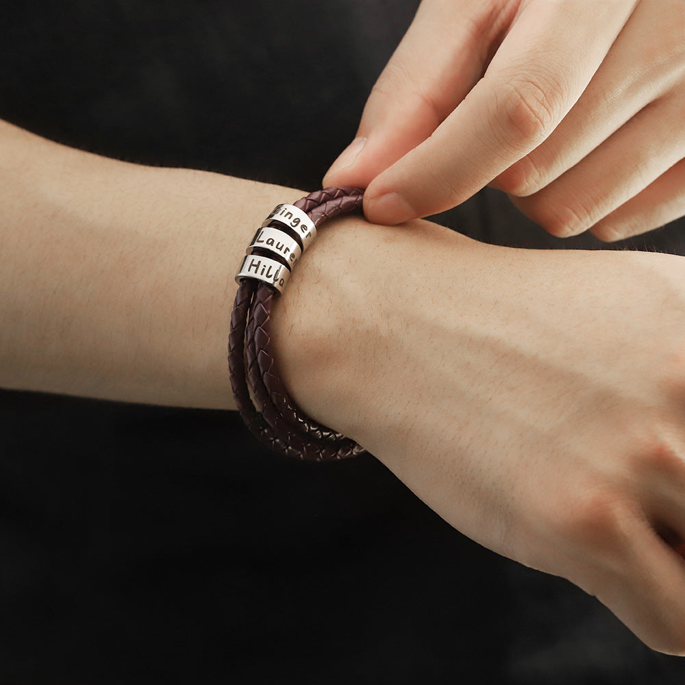 Custom Beads Braided Leather Bracelet