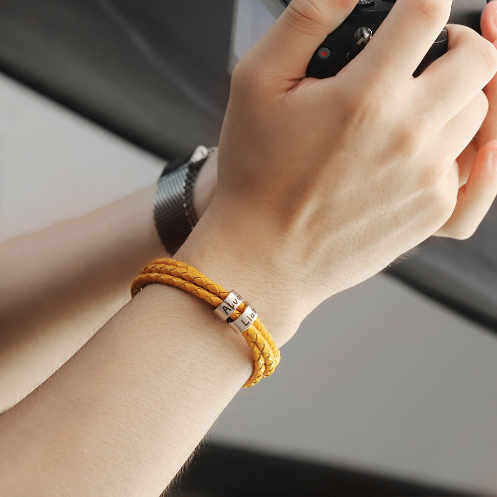 Custom Beads Braided Leather Bracelet