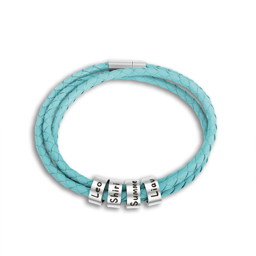 Custom Beads Braided Leather Bracelet