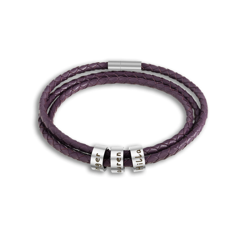 Custom Beads Braided Leather Bracelet