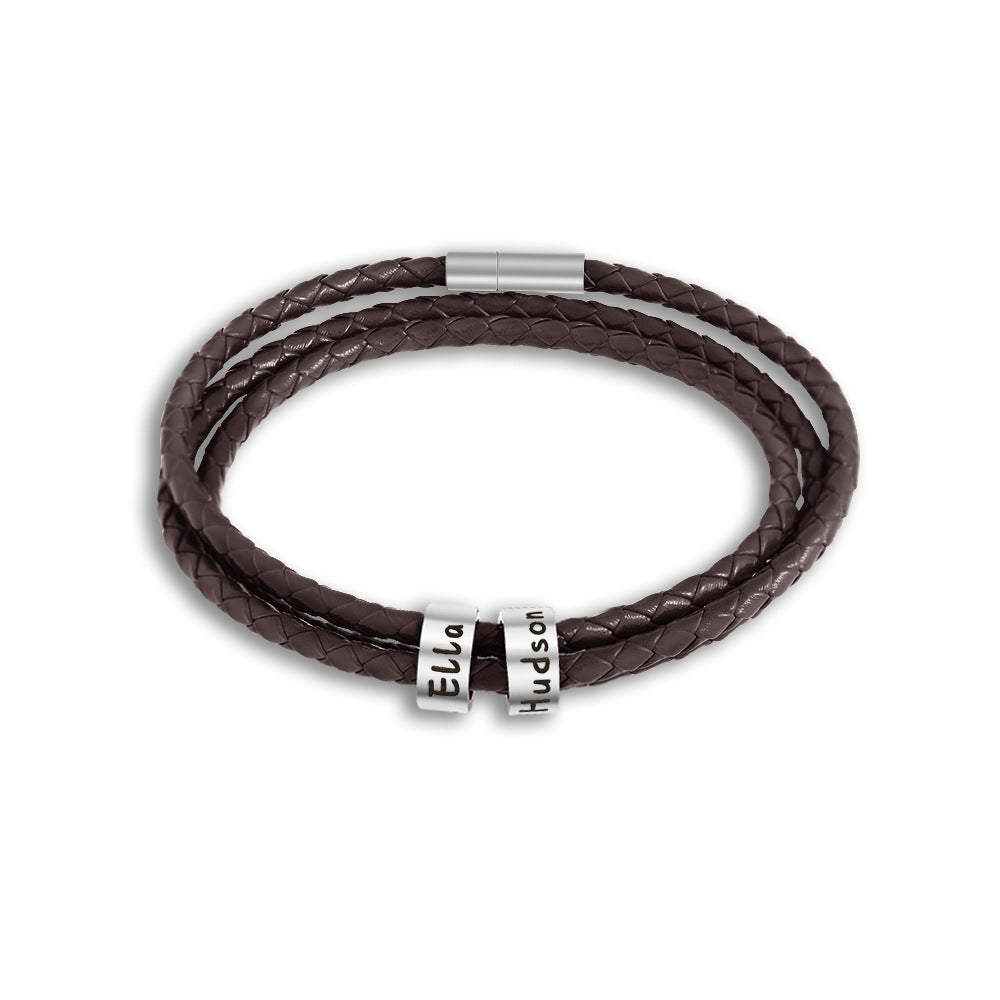 Custom Beads Braided Leather Bracelet