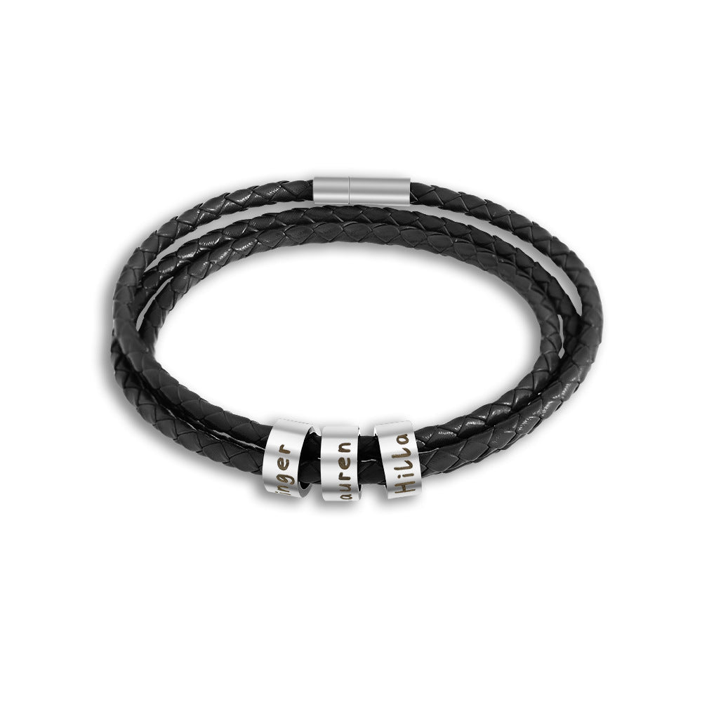 Custom Beads Braided Leather Bracelet