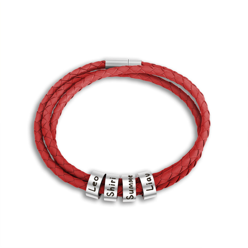 Custom Beads Braided Leather Bracelet