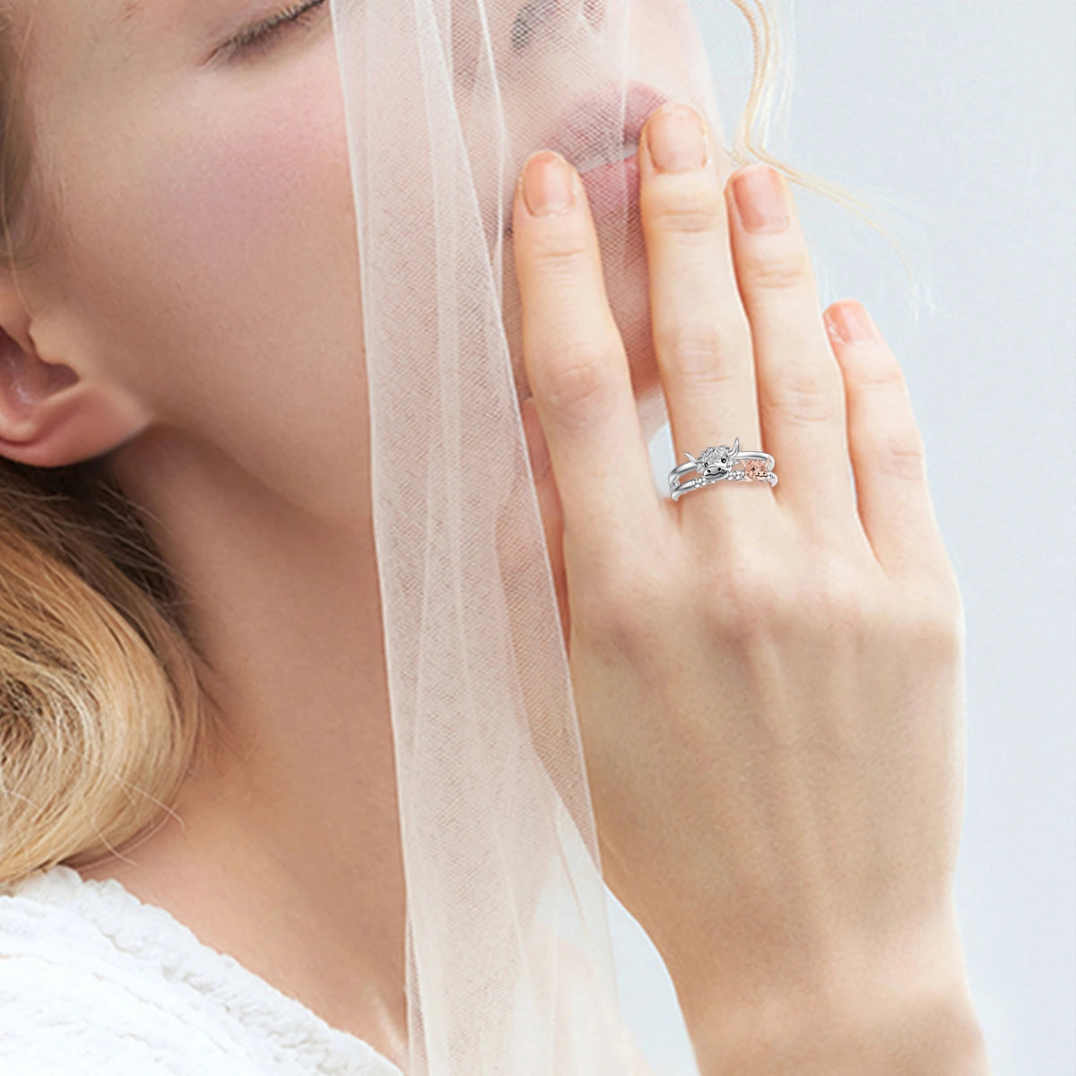 Bague vache des Highlands bicolore en argent sterling 925 2025 