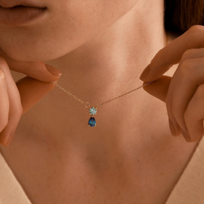 Personalized Two Birthstone Pendant Necklace