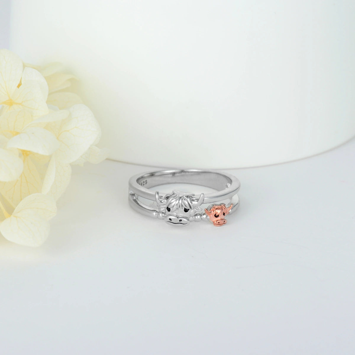 Bague vache des Highlands bicolore en argent sterling 925 2025 