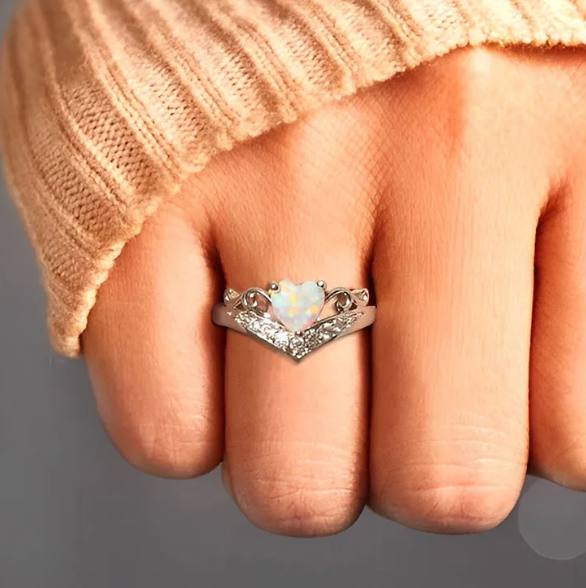 S925 Let Them Heart Crown Opal Ring