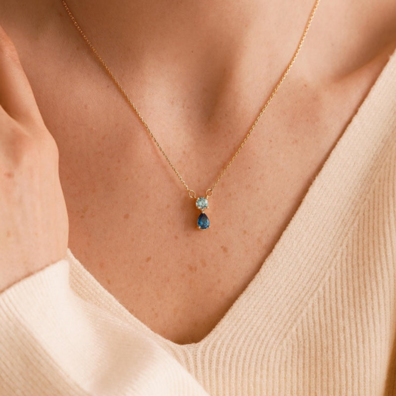 Personalized Two Birthstone Pendant Necklace