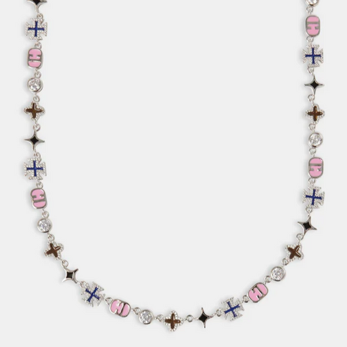 Collier à pierres précieuses roses à motifs mixtes 