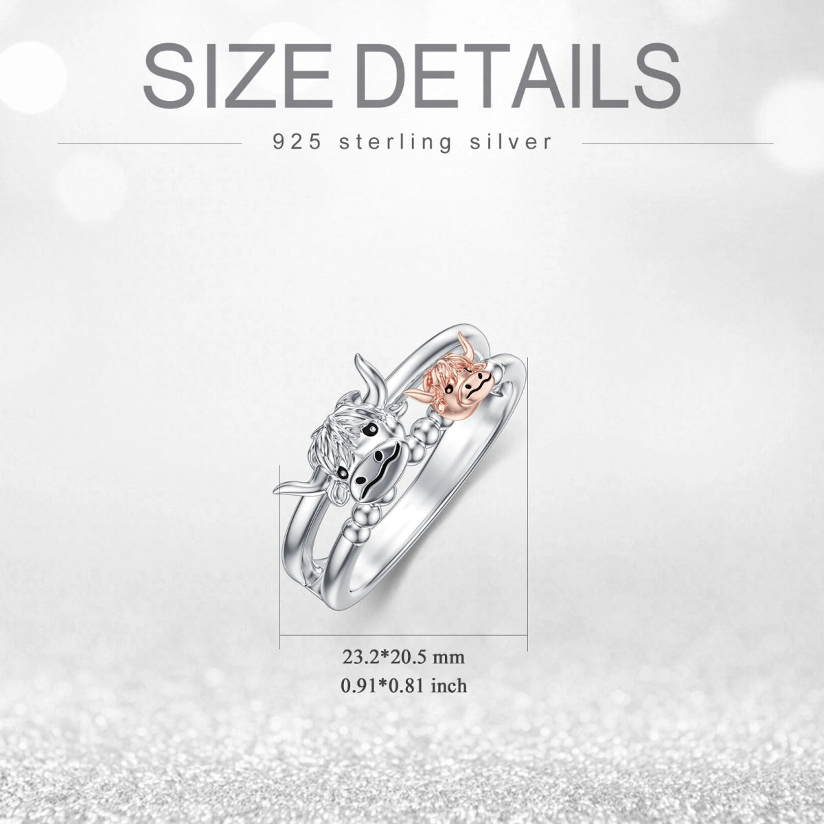 Bague vache des Highlands bicolore en argent sterling 925 2025 