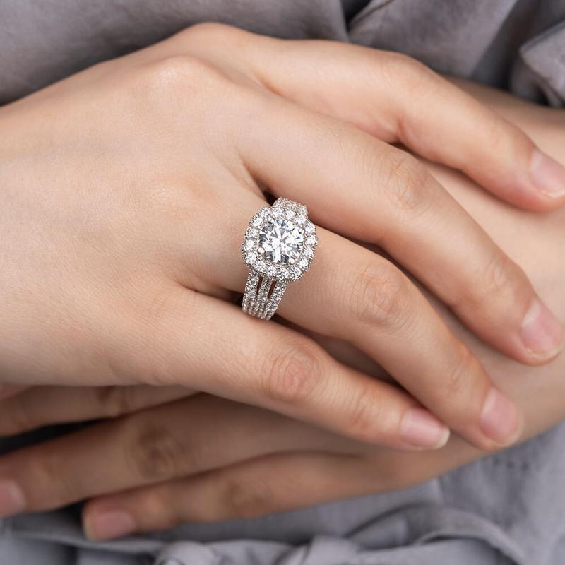 Bague pavée en argent sterling S925 à 3 rangées 