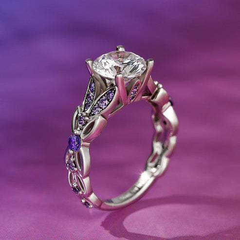 Bague en argent sterling à taille ronde avec motif papillon 
