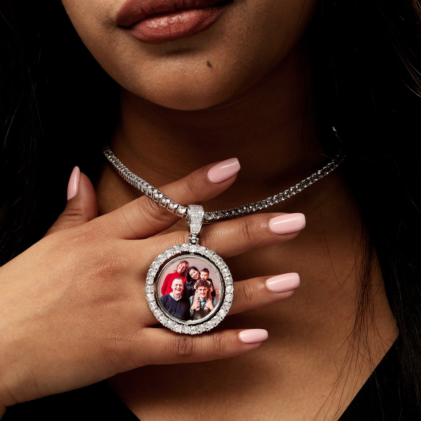 Pendentif photo double face rotatif personnalisé en cercle 3D