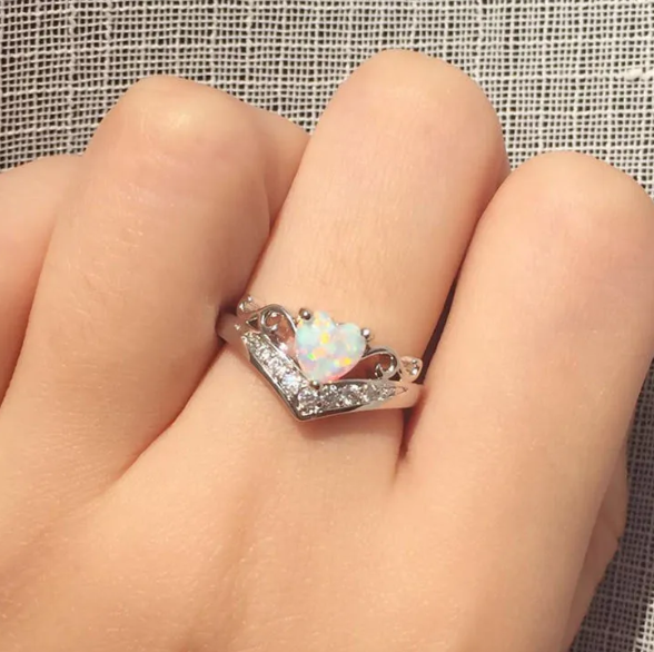 S925 Let Them Heart Crown Opal Ring