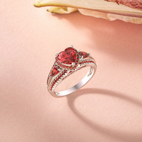 Bague en argent sterling avec halo de 3 pierres et cœur taillé 