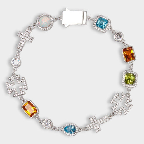 Chaîne multi-pierres blanches et croix 