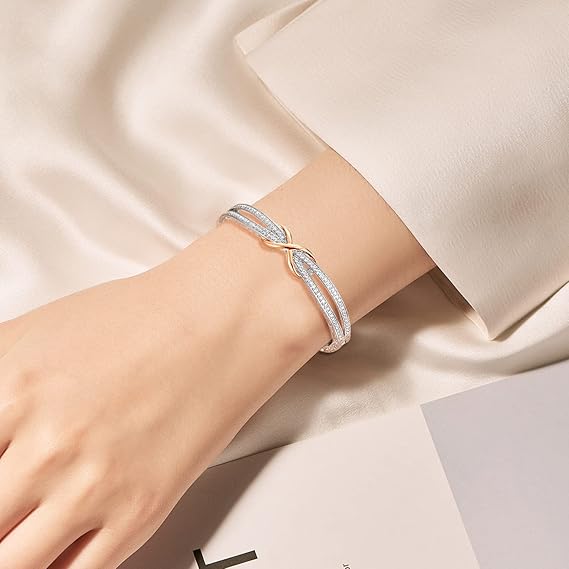 Infinity 7in Crystals Silver Plated Rose Gold Bracelet