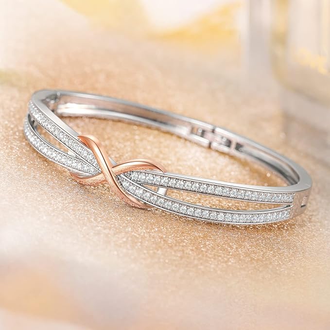 Infinity 7in Crystals Silver Plated Rose Gold Bracelet