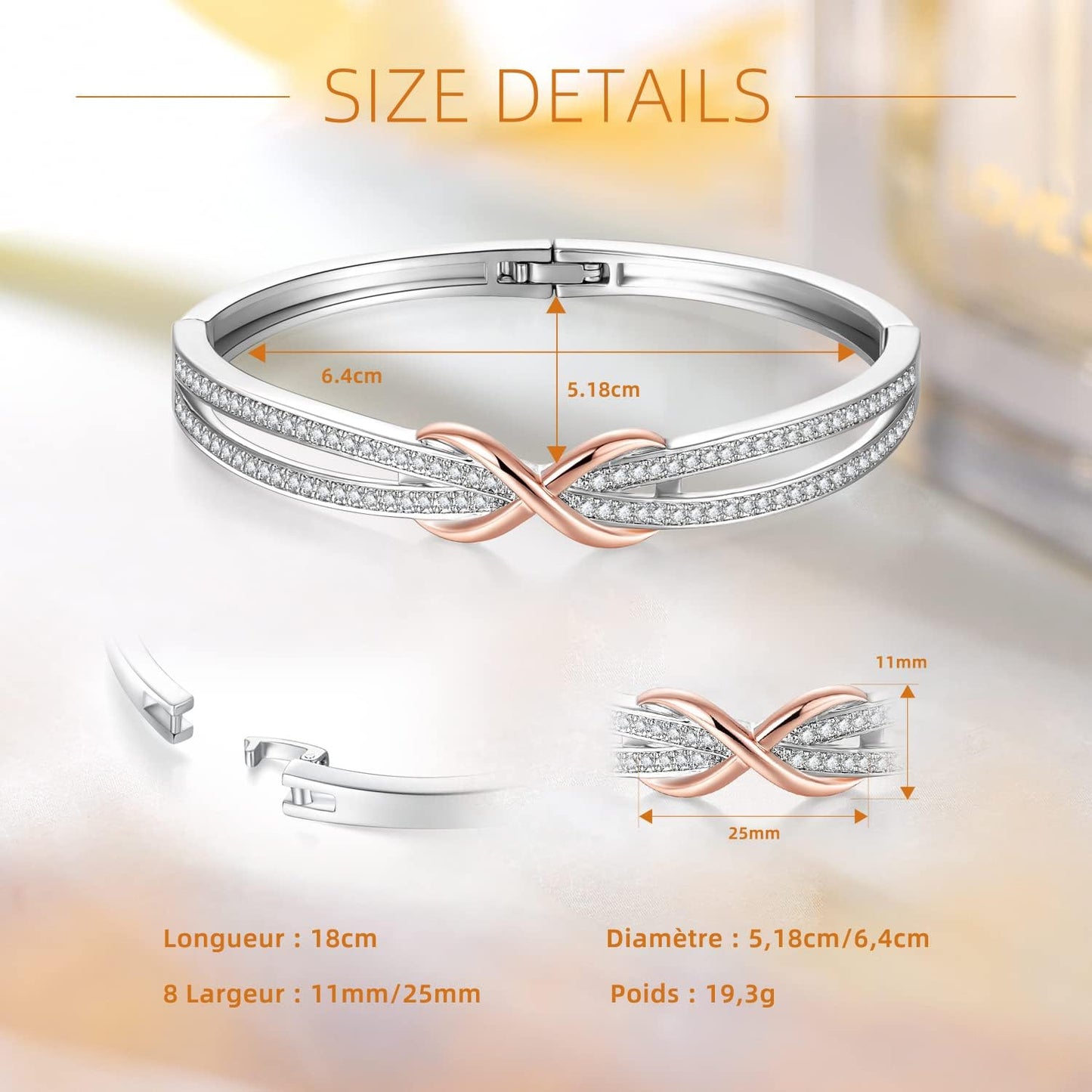 Infinity 7in Crystals Silver Plated Rose Gold Bracelet