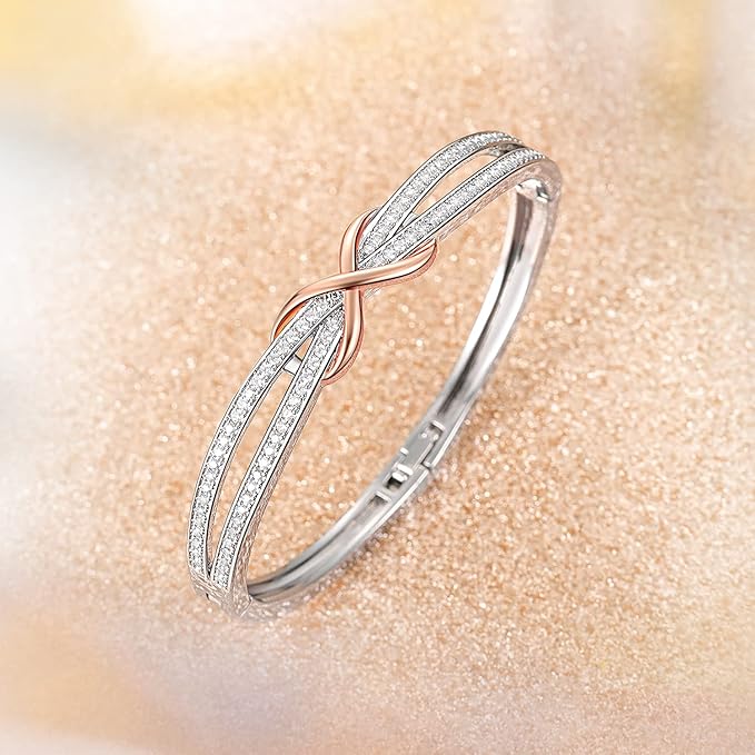 Infinity 7in Crystals Silver Plated Rose Gold Bracelet