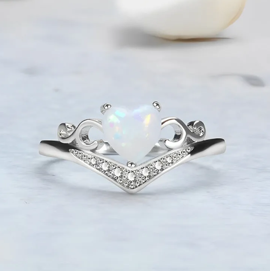 S925 Let Them Heart Crown Opal Ring