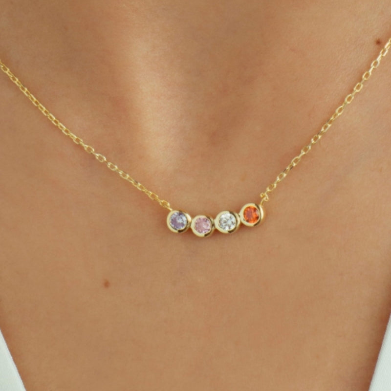 14K Solid Gold Family Birthstone Necklace