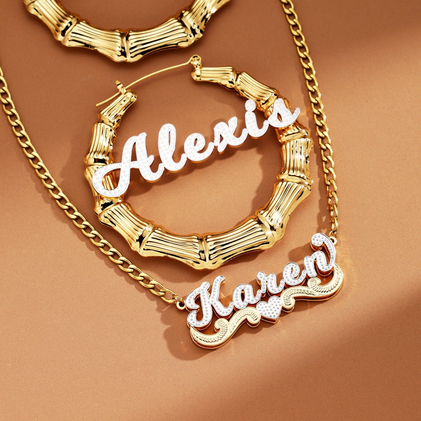 Bamboo Custom Name Jewelry Set
