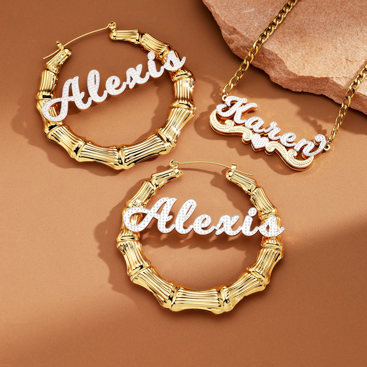 Bamboo Custom Name Jewelry Set