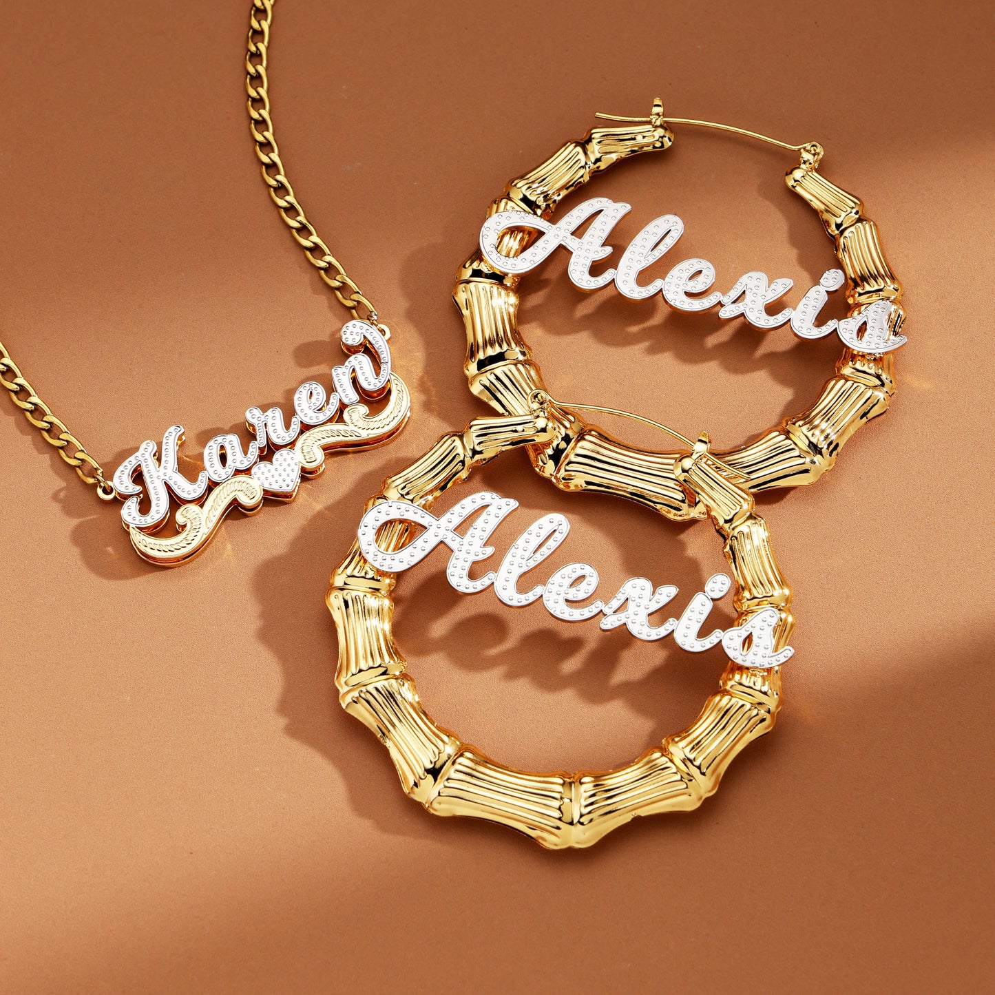 Bamboo Custom Name Jewelry Set