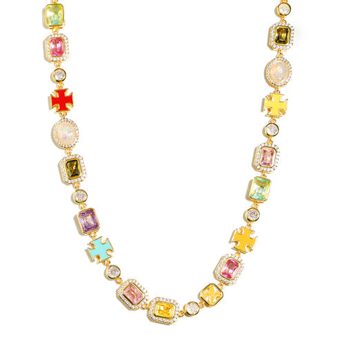 Collier pendentif romantique à motif de pierres précieuses roses 