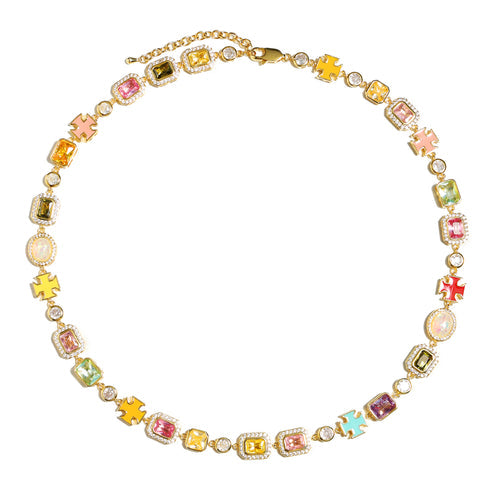 Collier pendentif romantique à motif de pierres précieuses roses 